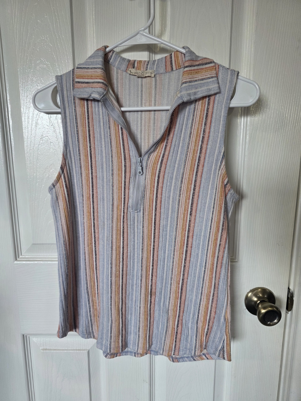 Sleeveless Striped Zip-Front Tank Top - Pastel Multi